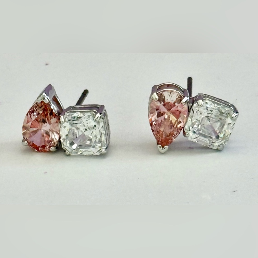 Swarovski Pink Pear & Asscher Crystal Stud Earrings